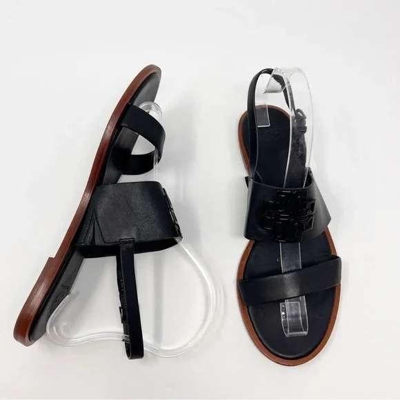 [Tory Burch] Classic Black Leather Logo Sandals